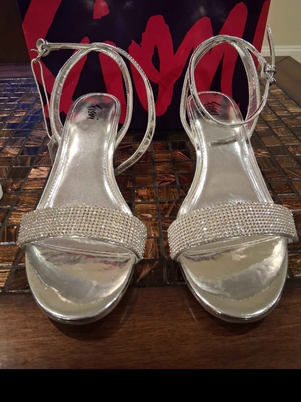 FIONI Clothing Silver Rhinestone Strap Heels